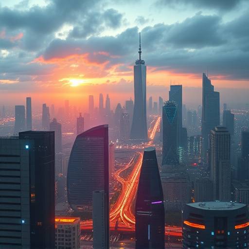 Scene from the science fiction series 'Echoes of Tomorrow', showcasing a futuristic cityscape.